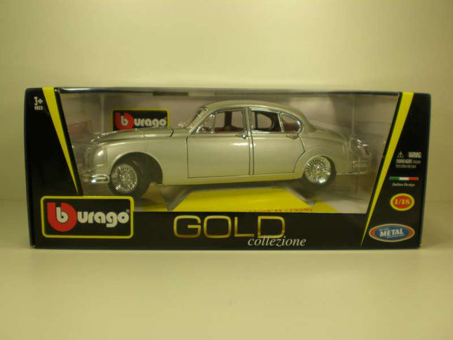 1/18 Diecast 1959 Jaguar Mark II Silver Bburago Scale Model Car - detailed collector display model