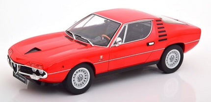 Red 1:18 scale diecast model car with detailed wheels and sporty coupe design