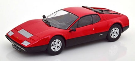 Red diecast model car in 1:18 scale with black accents, classic sports car design