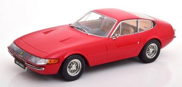 Red diecast model car 1:18 scale classic coupe with detailed wheels on white background