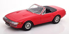 Red convertible diecast model car in 1:18 scale with detailed interior and chrome wheels