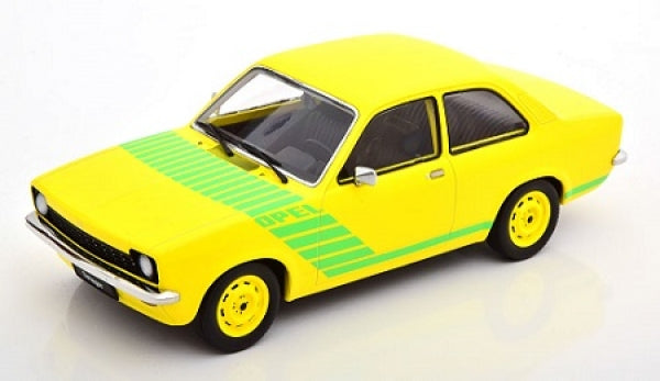 1:18 scale yellow Opel diecast model car with green stripes, classic design