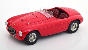 Red diecast classic convertible model car with detailed interior, 1:18 scale, white background