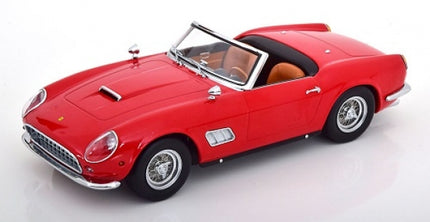 Red 1:18 scale diecast convertible model car with tan interior, classic sports car design