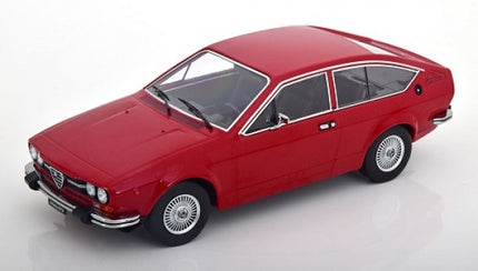 Red classic Alfa Romeo diecast model car 1:18 scale with detailed exterior, side view