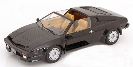 1:18 scale black diecast Lamborghini model car with tan interior, driver's door open