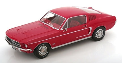 1:18 scale red diecast model car classic coupe with chrome trim on white background