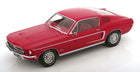 1:18 scale red diecast model car classic coupe with chrome trim on white background