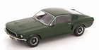 1:18 scale diecast green Ford Mustang model car with black wheels on white background