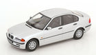 1:18 scale silver BMW diecast model car with detailed interior and alloy wheels