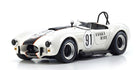 White diecast model Shelby Cobra race car with Essex Wire livery, black racing stripe, number 91