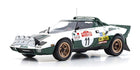 1:18 scale diecast rally car model with white and green livery, racing decals, and gold wheels