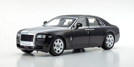 Black luxury sedan diecast model car in 1:18 scale on white background