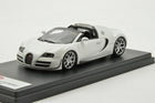 1:18 scale diecast white Bugatti Veyron convertible model car on display base