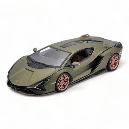 1/18 Diecast Lamborghini Sian FKP 37 Green Metallic Scale Model Car | Bburago - studio product photo of the scale model
