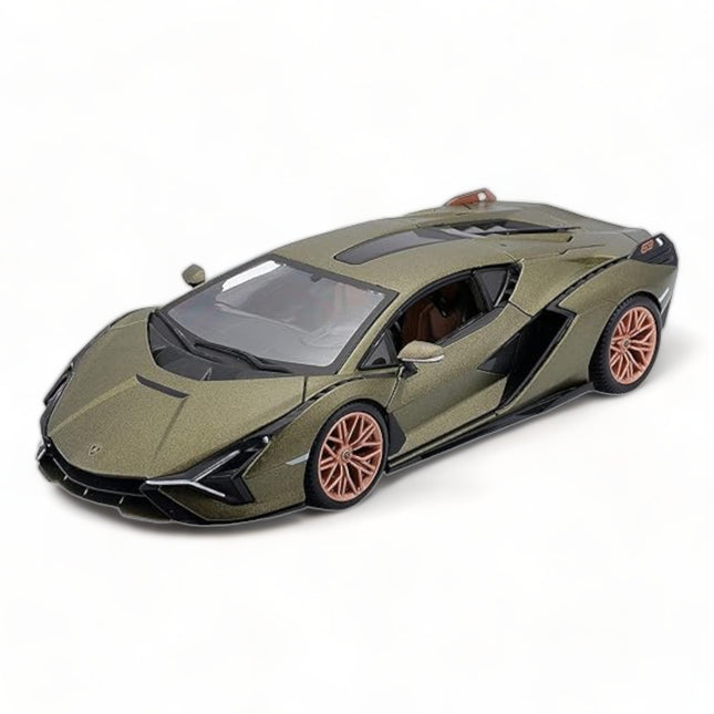 1/18 Diecast Lamborghini Sian FKP 37 Green Metallic Scale Model Car | Bburago - studio product photo of the scale model