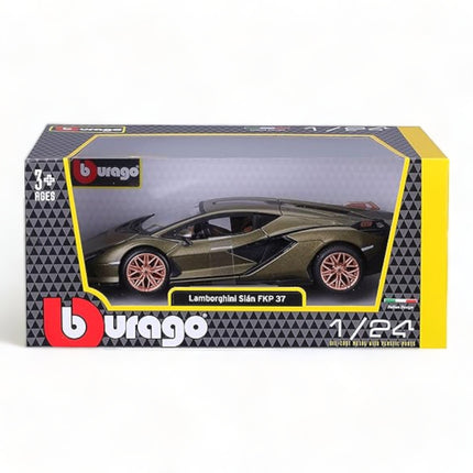 1/18 Diecast Lamborghini Sian FKP 37 Green Metallic Scale Model Car | Bburago - premium collector scale model