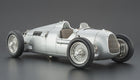 1:18 scale silver vintage race car diecast model with detailed wheels and cockpit
