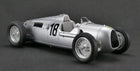 1:18 scale diecast vintage silver race car model with number 18, detailed wheels and cockpit