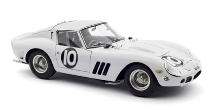 White diecast model race car with number 10, detailed wheels, and vintage styling
