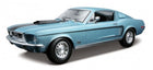1:18 scale diecast model of classic blue muscle car with hood scoop and chrome details