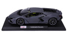Grey Lamborghini Revuelto 1:18 scale diecast model car on display stand