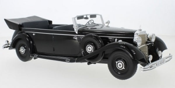 1:18 scale black vintage convertible diecast model car with detailed chrome accents