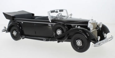 1:18 scale black classic convertible diecast model car with chrome trim and detailed interior