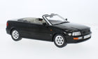 1:18 scale black Audi convertible diecast model car with detailed interior on white background