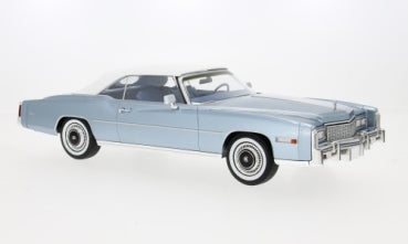 Light blue classic convertible diecast model car with white top, 1:18 scale.