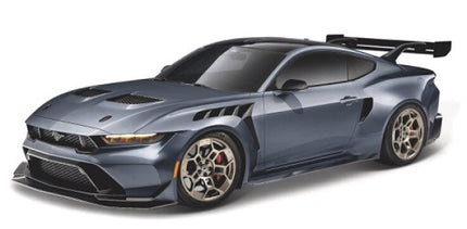 1:24 scale diecast blue sports car model with rear wing and detailed rims