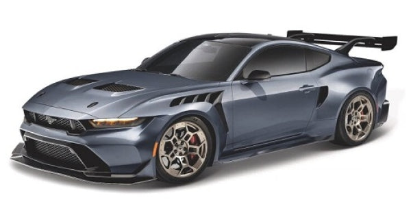1:24 scale diecast blue sports car model with rear wing and detailed rims