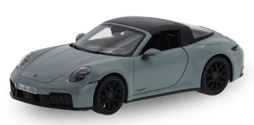1:18 scale diecast model car, light blue coupe with black roof and detailed wheels
