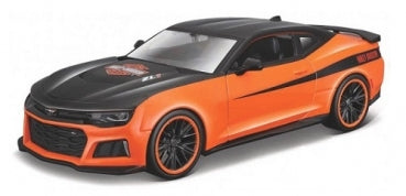 1:24 scale diecast model car in black and orange with sporty decals, detailed exterior