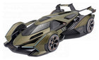 Olive green diecast hypercar model in 1:18 scale with aerodynamic design and black accents