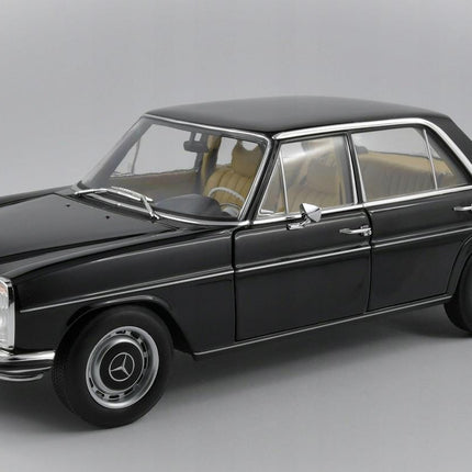 Mercedes-Benz 200/8 (W115) 1968 Black Diecast Model Car - Norev 1:18, Custom Plates