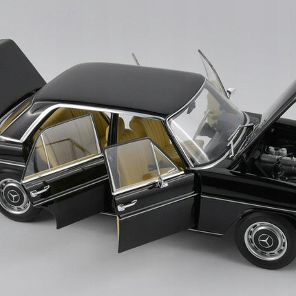 Mercedes-Benz 200/8 (W115) 1968 Black Diecast Model Car - Norev 1:18, Custom Plates