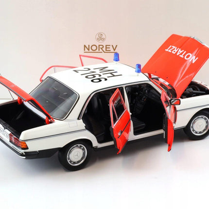 Mercedes-Benz 200 W123 Notarzt Ambulance 1984 Norev 1:18 Diecast Model Car (Custom Plates)