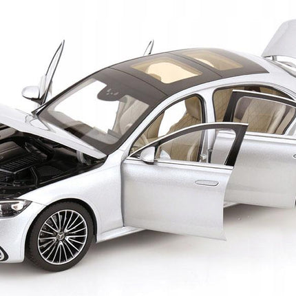 Mercedes-Benz S-Class AMG-Line W223 Diecast Model 1:18, Brilliant Silver, Custom Plates
