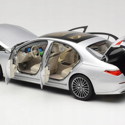 Mercedes-Benz S-Class AMG-Line W223 Diecast Model 1:18, Brilliant Silver, Custom Plates