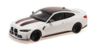 1:18 scale white diecast model car with black and red stripes, black wheels, and detailed interior
