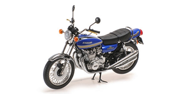 Blue and silver diecast model classic motorcycle with detailed engine and chrome accents.