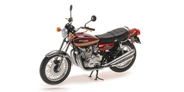 1:18 scale diecast classic motorcycle model in red and black with chrome details