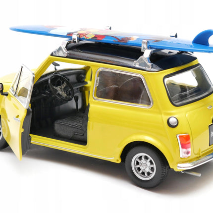Mini Cooper 1300 Surfing Yellow Welly 1:24 Diecast Model Car Metal Collector Scale Model with Custom Plates