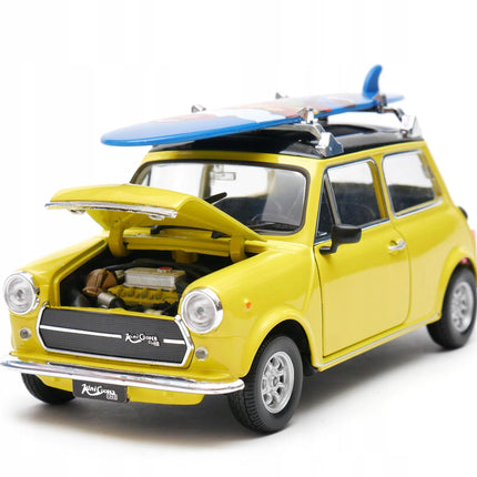 Mini Cooper 1300 Surfing Yellow Welly 1:24 Diecast Model Car Metal Collector Scale Model with Custom Plates