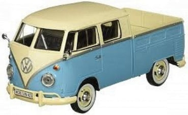 1:24 scale diecast VW Type 2 pickup model, blue and cream, with realistic details