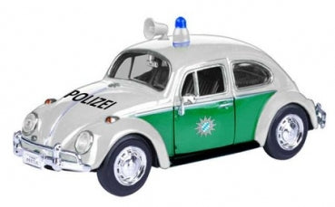 1:24 scale diecast model Volkswagen Beetle German police car with green and white livery