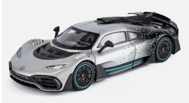 1:18 scale diecast silver Mercedes AMG One model car with aerodynamic detailing