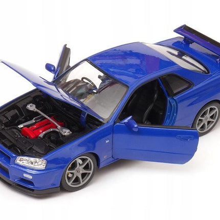 Nissan Skyline GT-R R34 Welly 1:24 Diecast Model Car Metal Collector Scale Model with Custom Plates