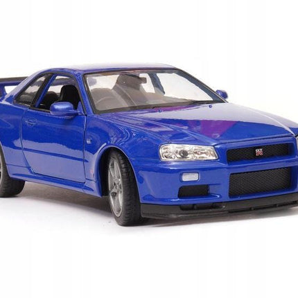 Nissan Skyline GT-R R34 Welly 1:24 Diecast Model Car Metal Collector Scale Model with Custom Plates